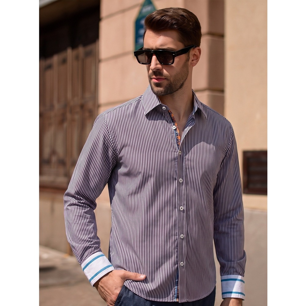 Robert Graham Button Down Shirt Striped Medium Purple Cotton Excellent Modern